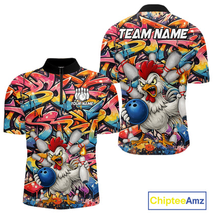 Funny Rooster Graffiti Style Bowling Jersey For Men Custom Bowling Team Jersey Polo & 1/4 Zip TDM6121