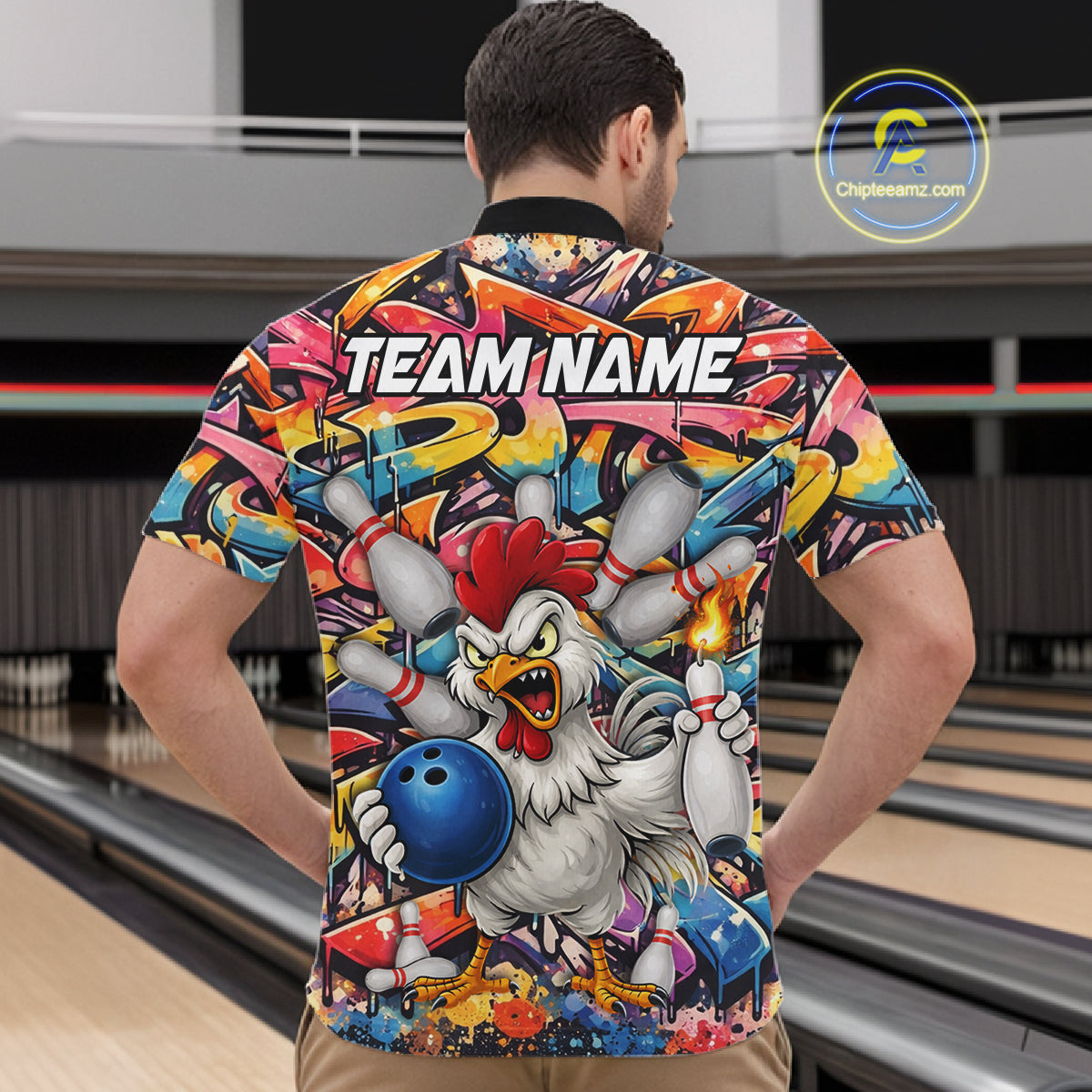 Funny Rooster Graffiti Style Bowling Jersey For Men Custom Bowling Team Jersey Polo & 1/4 Zip TDM6121
