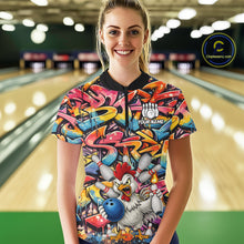 Load image into Gallery viewer, Funny Rooster Graffiti Style Bowling Jersey For Women Custom Bowling Team Jersey Polo &amp; 1/4 Zip TDM6121