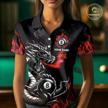 Load image into Gallery viewer, Personalized Red Flaming Dragon 8 Ball Billiard Shirts For Women Custom Team League Billiard Jerseys TDM4220