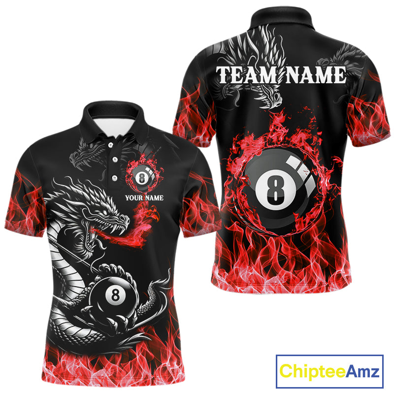 Personalized Red Flaming Dragon 8 Ball Billiard Shirts For Men Custom Team League Billiard Jerseys TDM4220