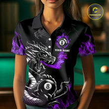 Load image into Gallery viewer, Personalized Purple Flaming Dragon 8 Ball Billiard Shirt For Women, Team League Billiard Jerseys TDM4221