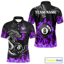 Load image into Gallery viewer, Personalized Purple Flaming Dragon 8 Ball Billiard Shirt For Men, Team League Billiard Jerseys TDM4221