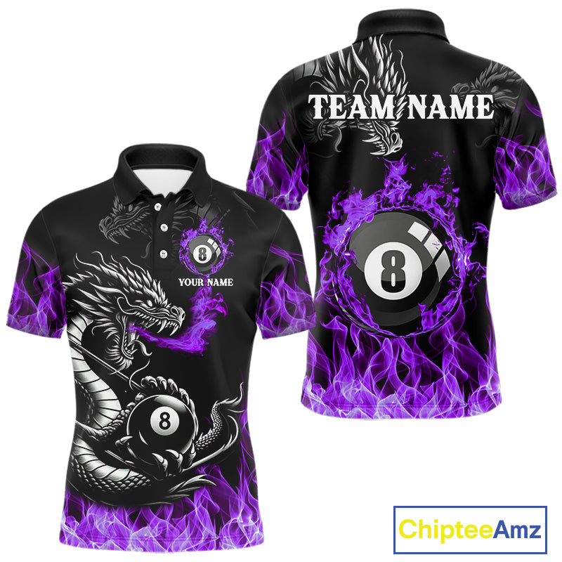 Personalized Purple Flaming Dragon 8 Ball Billiard Shirt For Men, Team League Billiard Jerseys TDM4221