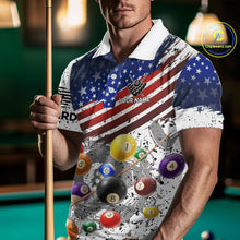 Load image into Gallery viewer, Personalized White Grunge American Flag Billiard Shirt For Men, Patriotic 8 Ball Pool Team Jerseys TDM4224
