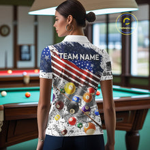 Load image into Gallery viewer, Personalized White Grunge American Flag Billiard Shirt For Women, Patriotic 8 Ball Pool Team Jerseys TDM4224