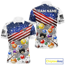 Load image into Gallery viewer, Personalized White Grunge American Flag Billiard Shirt For Men, Patriotic 8 Ball Pool Team Jerseys TDM4224
