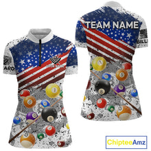 Load image into Gallery viewer, Personalized White Grunge American Flag Billiard Shirt For Women, Patriotic 8 Ball Pool Team Jerseys TDM4224