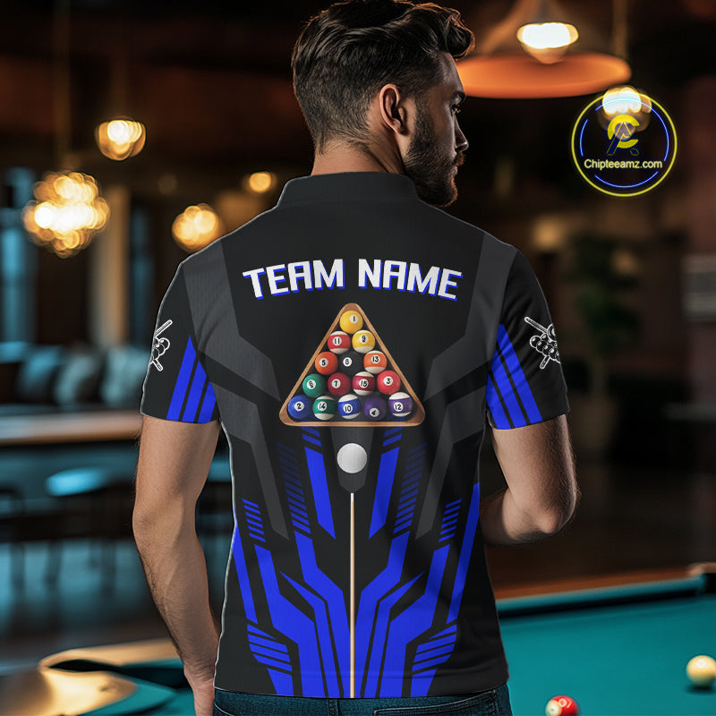 Personalized Blue Black 8 Ball Pool Shirt For Men Custom Billiard League Team Jersey Polo, 1/4 Zip TDM4226