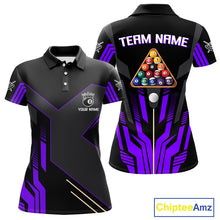 Load image into Gallery viewer, Personalized Purple Black 8 Ball Pool Shirt For Women, Billiard League Team Jersey Polo &amp; 1/4 Zip TDM4227