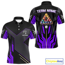 Load image into Gallery viewer, Personalized Purple Black 8 Ball Pool Shirt For Men, Billiard League Team Jersey Polo &amp; 1/4 Zip TDM4227