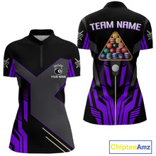 Load image into Gallery viewer, Personalized Purple Black 8 Ball Pool Shirt For Women, Billiard League Team Jersey Polo &amp; 1/4 Zip TDM4227