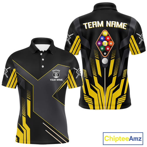 Personalized Yellow Black 9 Ball Pool Shirt For Men, Billiard League Team Jersey Polo & 1/4 Zip TDM4228
