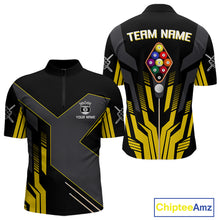 Load image into Gallery viewer, Personalized Yellow Black 9 Ball Pool Shirt For Men, Billiard League Team Jersey Polo &amp; 1/4 Zip TDM4228
