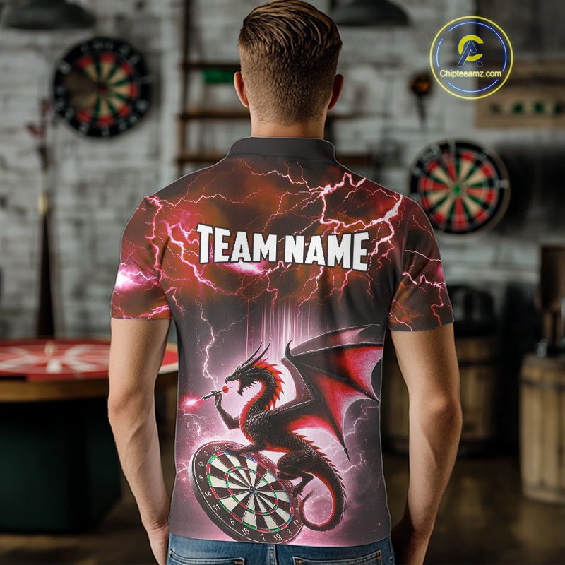 Custom Red Thunder Lightning Dragon Darts Shirt For Men, Darts League Jersey Polo & 1/4 Zip TDM4386