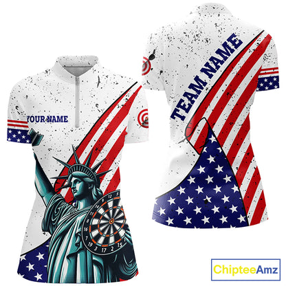 Personalized The Statue Of Liberty Darts Shirts For Women Custom US Flag Patriotic Darts Jerseys TDM2268