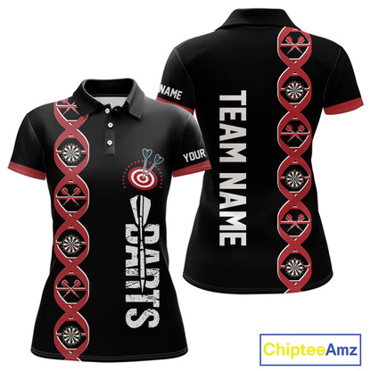 Personalized DNA Darts Shirt For Women Custom Black And Red Funny Darts Jersey Team Polo & 1/4 Zip TDM4617