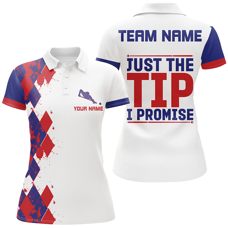 Funny Billiard Shirts For Women Just The Tip I Promise Custom Name Billiard Polo Shirts Design TDM0141