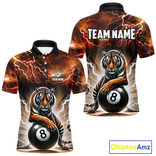 Lightning Thunder Tiger Custom Orange 8 Ball Pool Shirts For Men, Billiard Team League Jerseys TDM4814