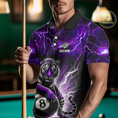 Lightning Thunder Tiger Custom Purple 8 Ball Pool Shirts For Men, Billiard Team League Jerseys TDM4815