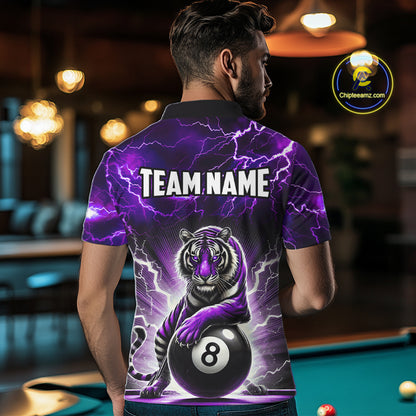 Lightning Thunder Tiger Custom Purple 8 Ball Pool Shirts For Men, Billiard Team League Jerseys TDM4815
