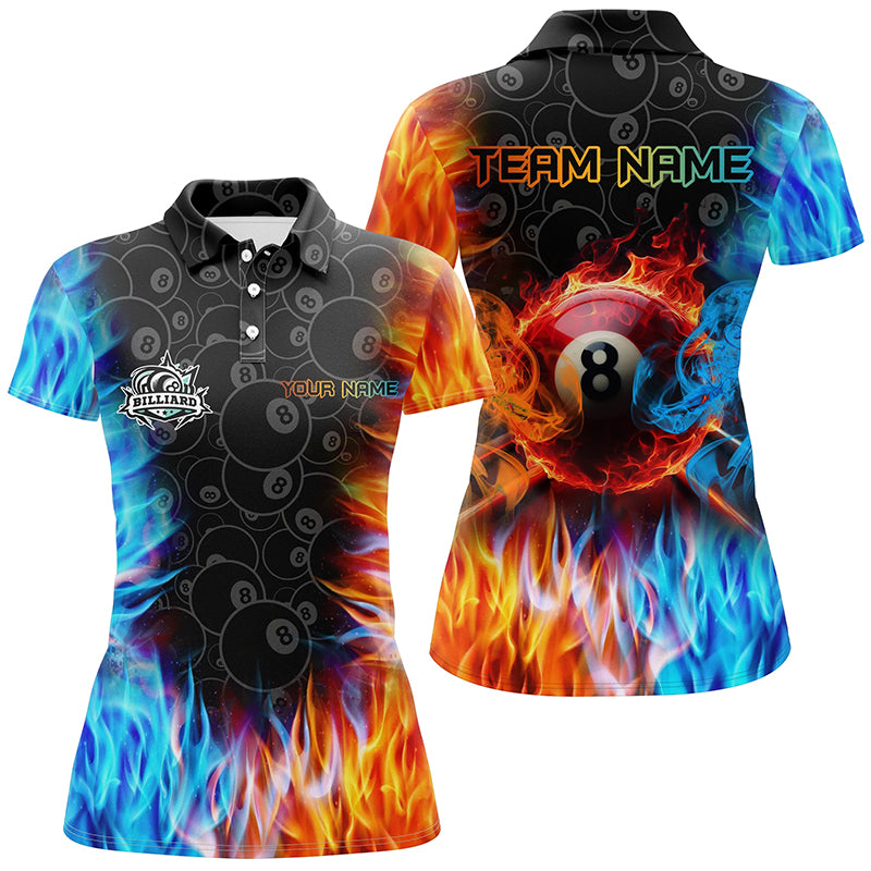 Personalized Billiard Fire And Water 3D Printed Women Polo Shirts Custom 8 Ball Pool Shirts For Team TDM0385