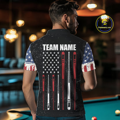 Personalized Grunge American Flag Men's Billiard Shirt Custom 8 Ball Pool Billiard Team Jersey TDM5243