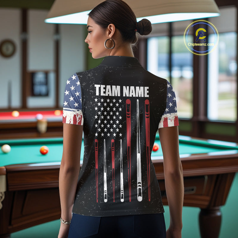 Personalized Grunge American Flag Women's Billiard Shirt Custom 8 Ball Pool Billiard Team Jersey TDM5243