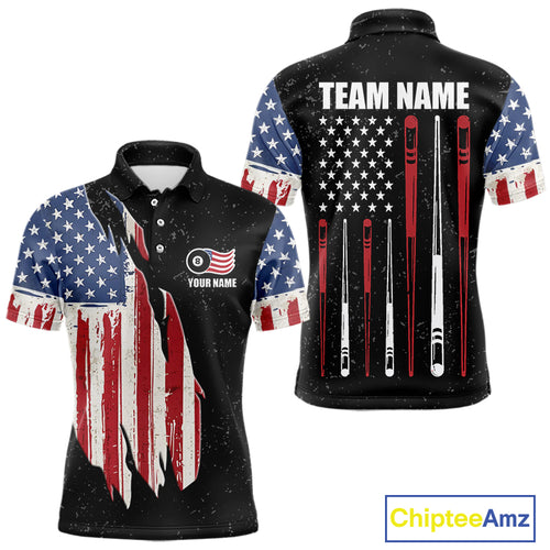 Personalized Grunge American Flag Men's Billiard Shirt Custom 8 Ball Pool Billiard Team Jersey TDM5243