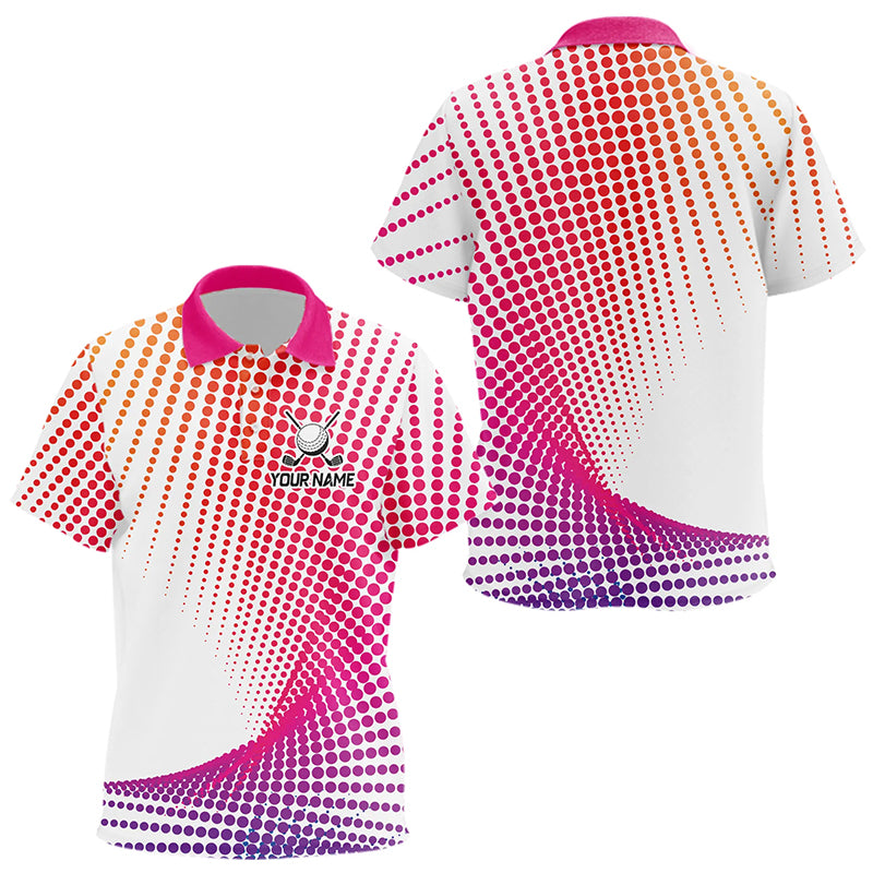 Personalized Pink Geometric Kid Golf Shirt Short Sleeve Polo Shirts Kid Golf Tops, Golfing Gifts TDM3257