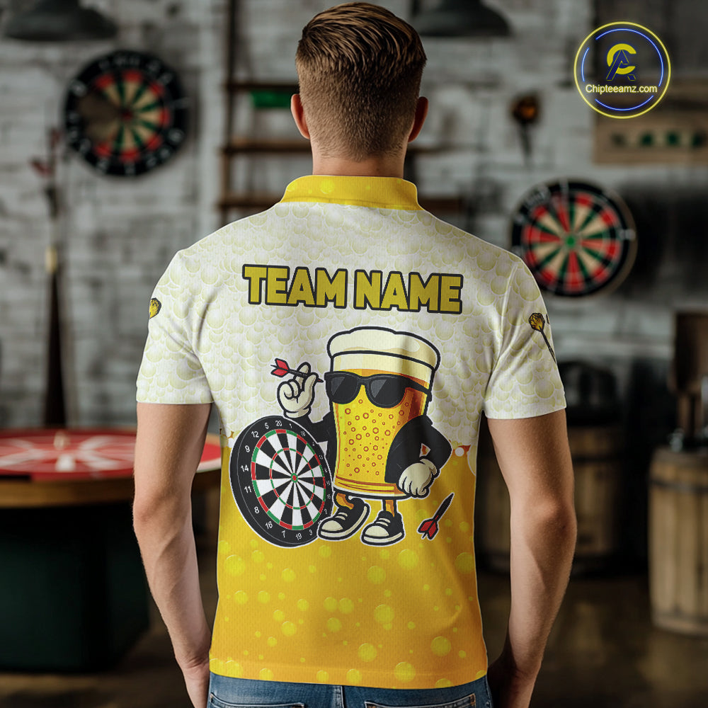 Personalized Yellow Funny Beer Darts Shirt For Men Custom Darts Jersey Team Polo & 1/4 Zip TDM5508