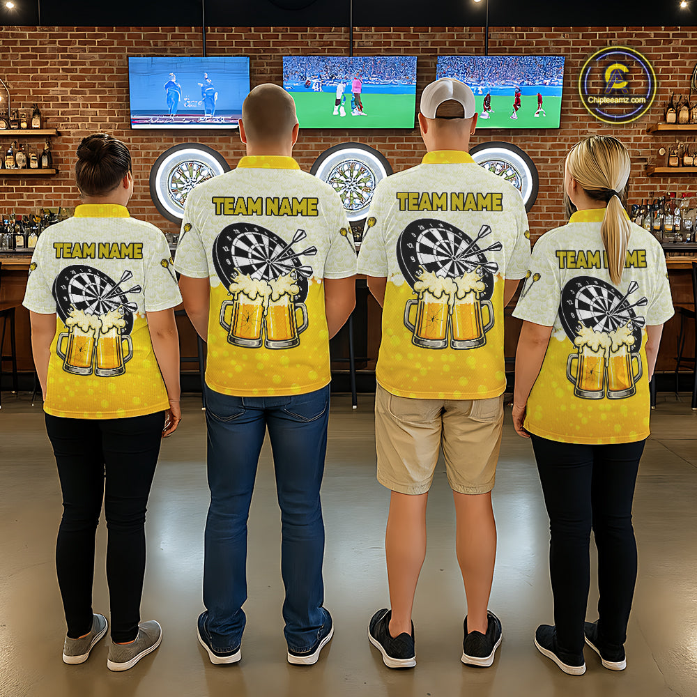 Personalized Yellow Funny Darts And Beer Women's Dart Shirts, Darts Team Jersey Polo & 1/4 Zip TDM5509