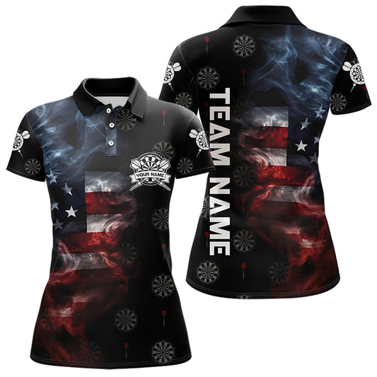Smoke American Flag Darts Polo, Quarter-Zip Shirt Custom Patriotic Dart Shirts For Women Dart Jerseys TDM3454