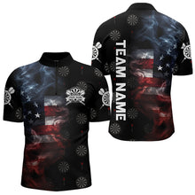 Load image into Gallery viewer, Smoke American Flag Darts Polo, Quarter-Zip Shirt Custom Patriotic Dart Shirts For Men Dart Jerseys TDM3454