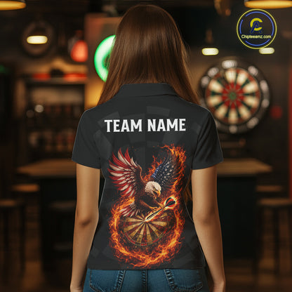 Personalized Fire Flame US Flag Eagle Darts Shirt For Women Custom Darts Jersey Team Polo & 1/4 Zip TDM5760