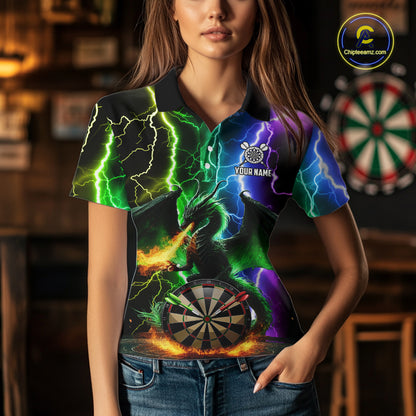 Colorful Lightning Dragon Darts Shirt For Women Custom Darts League Jersey Team Polo & 1/4 Zip TDM5761