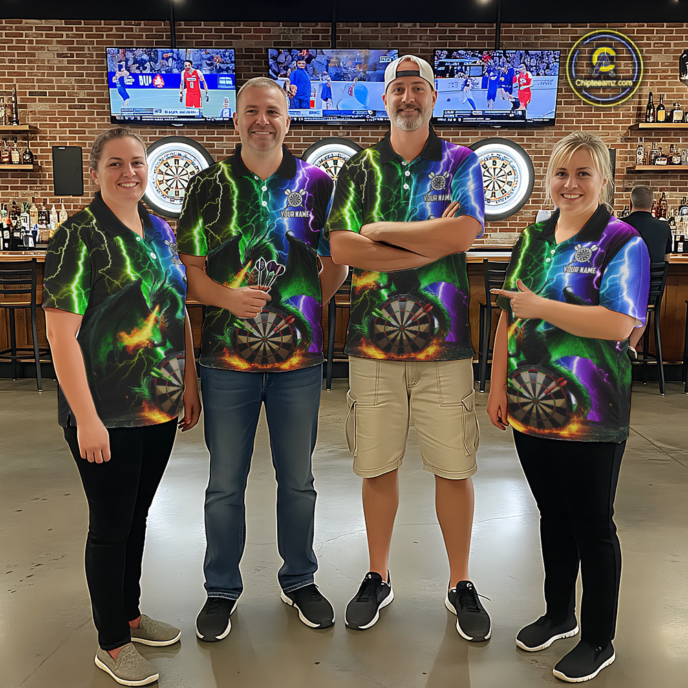 Colorful Lightning Dragon Darts Shirt For Women Custom Darts League Jersey Team Polo & 1/4 Zip TDM5761