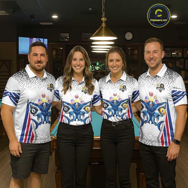 Funny Shark 8 Ball & 9 Ball Pool Billiard Shirt For Women Custom Billiard Team Jersey Polo & 1/4 Zip TDM5965