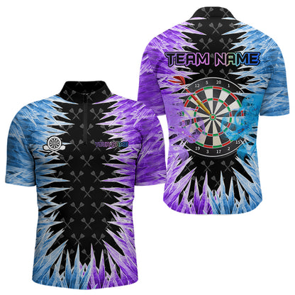 Blue And Purple Icy Men Dart Shirt With Pocket Option Custom Dart Jersey TDM3758
