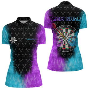 Blue And Purple Flame Women Dart Shirt With Pocket Option Custom Dart Jersey TDM3759