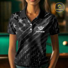 Load image into Gallery viewer, Black US Flag 8 Ball Fire Billiard Shirt For Women Custom Billiard Team Jersey Polo &amp; 1/4 Zip TDM6122
