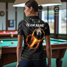 Load image into Gallery viewer, Black US Flag 8 Ball Fire Billiard Shirt For Women Custom Billiard Team Jersey Polo &amp; 1/4 Zip TDM6122