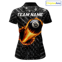 Load image into Gallery viewer, Black US Flag 8 Ball Fire Billiard Shirt For Women Custom Billiard Team Jersey Polo &amp; 1/4 Zip TDM6122