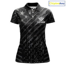 Load image into Gallery viewer, Black US Flag 8 Ball Fire Billiard Shirt For Women Custom Billiard Team Jersey Polo &amp; 1/4 Zip TDM6122
