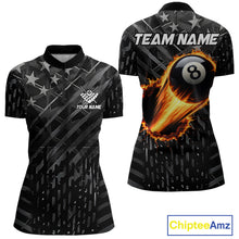 Load image into Gallery viewer, Black US Flag 8 Ball Fire Billiard Shirt For Women Custom Billiard Team Jersey Polo &amp; 1/4 Zip TDM6122