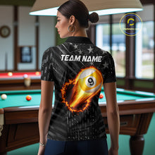 Load image into Gallery viewer, Black US Flag 9 Ball Fire Billiard Shirt For Women Custom Billiard Team Jersey Polo &amp; 1/4 Zip TDM6123