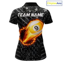 Load image into Gallery viewer, Black US Flag 9 Ball Fire Billiard Shirt For Women Custom Billiard Team Jersey Polo &amp; 1/4 Zip TDM6123