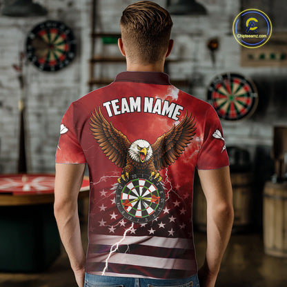 Red Lightning American Flag Eagle Dart Shirt With Pocket Option For Men TDM6553