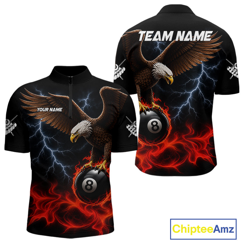 Red Flaming Eagle 8 Ball Pool Billiard Shirts For Men Custom Billiard Team Jersey Polo & 1/4 Zip TDM6560