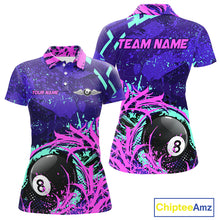 Load image into Gallery viewer, Personalized 8 Ball Billiard Shirt For Women | Neon Purple, Pink &amp; Teal Paint Funny Pool Team Jersey TDM4232